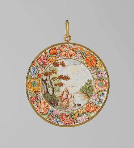 Medallion with the Baptism of Christ in the River Jordan, anonymous, c. 1665 Canvas Print