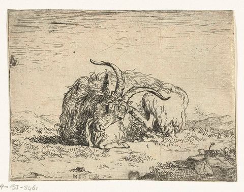 Resting goat, paw by ear, Marcus de Bye, 1657 - 1688 Canvas Print