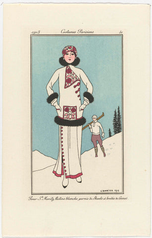 Journal des Dames et des Modes, Costumes Parisiens, 1913, No. 51: Pour St. Moritz (...), George Barbier, 1913 Canvas Print