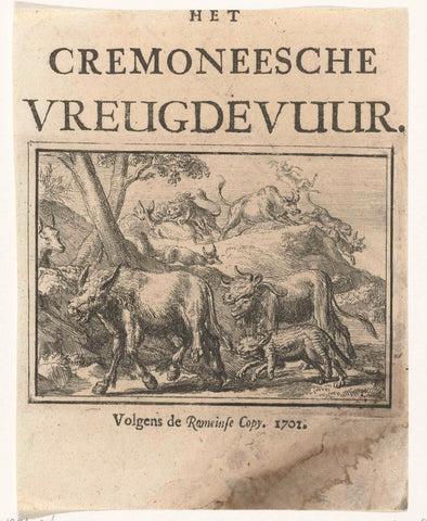 Title page for the pamphlet: Het Cremoneesche Vreugdevuur, 1702, Romeyn de Hooghe, 1702 Canvas Print