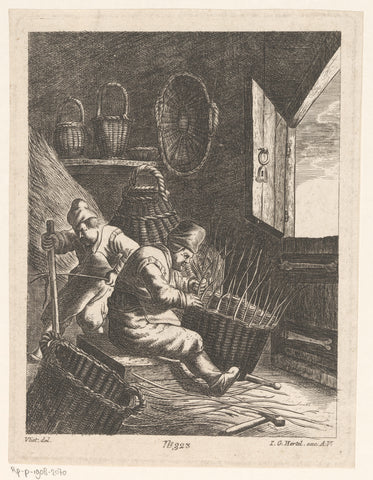 Basket makers in their workshop, Johann Georg Hertel (I) (possibly), 1705 - 1775 Canvas Print