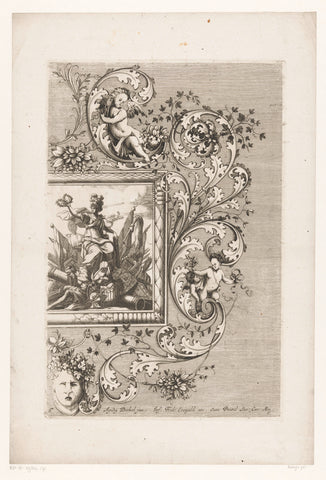 Tablet with woman with wreaths, anonymous, 1697 Canvas Print