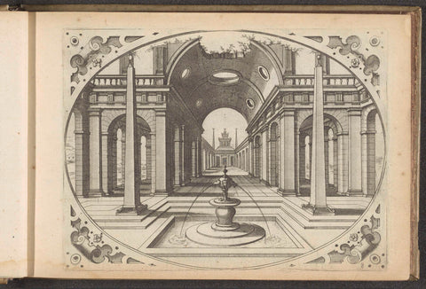 Portal with barrel vault and face in a street with arcades, Johannes or Lucas van Doetechum, 1601 Canvas Print