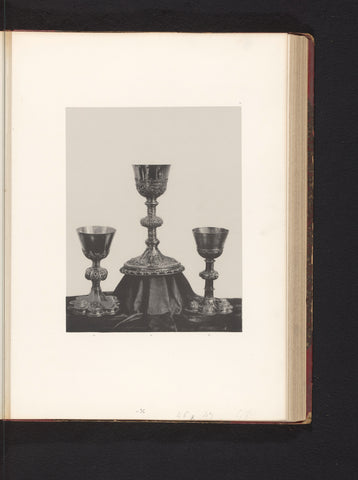 Three gilded chalices, set up at an exhibition on religious objects from the Middle Ages and Renaissance in 1864 in Mechelen, Joseph Maes, 1864 - in or before 1866 Canvas Print