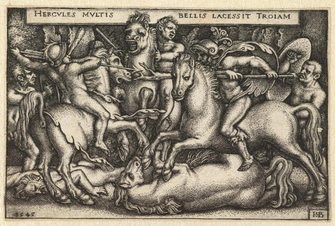 Hercules in battle with the Trojans, Hans Sebald Beham, 1545 Canvas Print