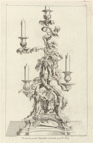 Design for a five-armed candelabra decorated with a dragon, Gabriel Huquier, Juste Aurèle Meissonnier, 1738 - 1749 Canvas Print