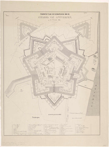 Figurative plan of the armament of the Citadel of Antwerp on 30 November 1832, anonymous, 1864 Canvas Print