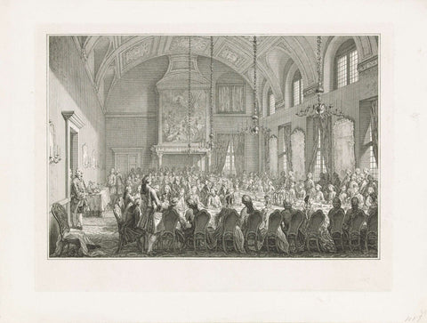 Feast in the Schepenkamer for Willem V and Wilhelmina van Prussia, 1768, Simon Fokke, 1772 - 1773 Canvas Print