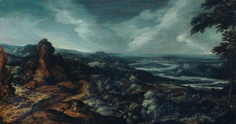 Panoramic Landscape with Tobias and the Angel, Kerstiaen de Keuninck (attributed to), 1615 - 1625 Canvas Print