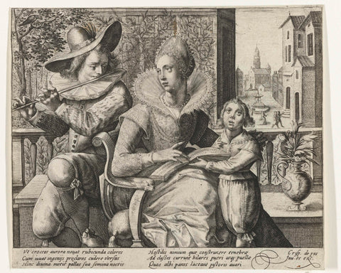 Morning: music couple, Crispijn van de Passe (I) (attributed to), 1574 - 1637 Canvas Print