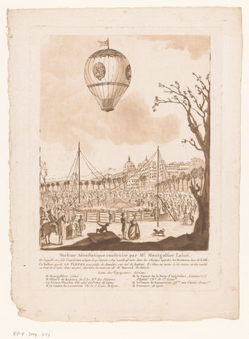 Hot air balloon, Le Flezel, by Joseph-Michael Montgolfier l'Aîné outside Lyon, anonymous, in or after 1784 Canvas Print