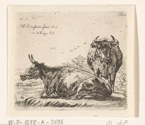 Reclining and standing cow, Ernst Willem Jan Bagelaar, 1814 Canvas Print