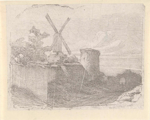 Ruin with mill, Lambertus Hardenberg (1822-1900), in or before 1850 Canvas Print