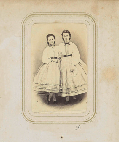 Portrait of two girls in wide skirts and blouses, anonymous, c. 1860 - c. 1880 Canvas Print