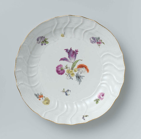 Dish, multicolored painted with Deutsche Blumen, insects and fruits, Meissener Porzellan Manufaktur, c. 1750 - c. 1760 Canvas Print