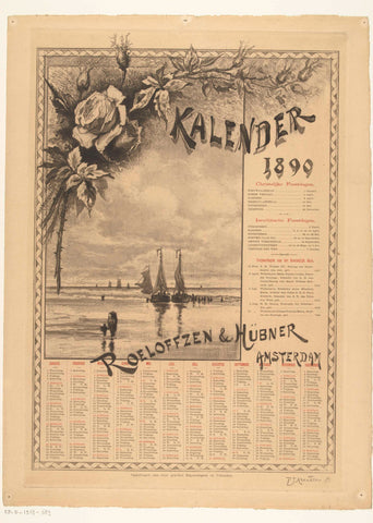 Calendar sheet for the year 1890, Petrus Johannes Arendzen, 1889 Canvas Print