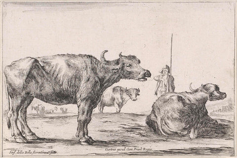 Shepherd with three cattle in a landscape, Stefano della Bella, 1620 - 1664 Canvas Print