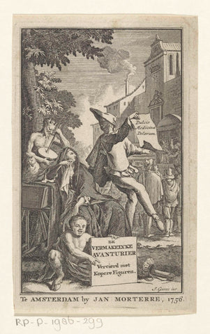 Allegorical performance with grieving woman and dancing Momus, anonymous, 1756 Canvas Print