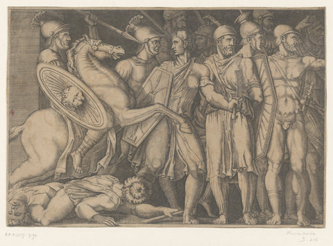 Trajan fighting the Dacians, c. 101-106, Marco Dente, 1498 - 1532 Canvas Print