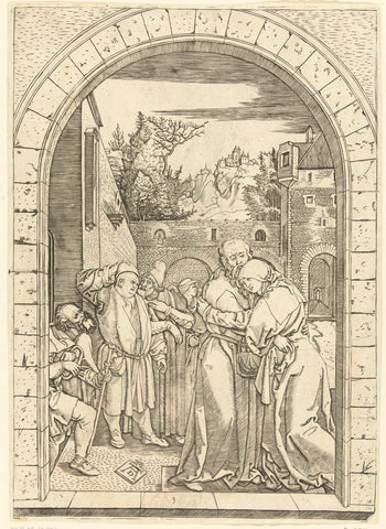 Meeting of Joachim and Anna at the golden gate, Marcantonio Raimondi, 1510 - 1515 Canvas Print