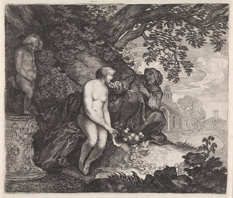 Vertumnus tries to seduce Pomona, Moyses of Wtenbrouck, 1600 - 1647 Canvas Print