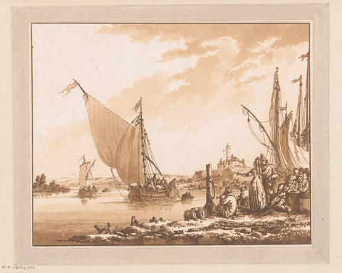 Coastal landscape with boats and figures ashore, Jean Baptist Leprince, 1773 Canvas Print