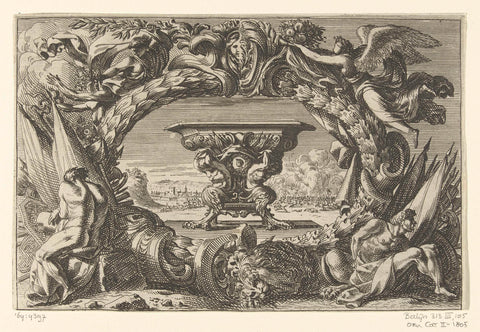 Zoutvat in cartouche, Jean Lepautre, after 1628 - before 1667 Canvas Print