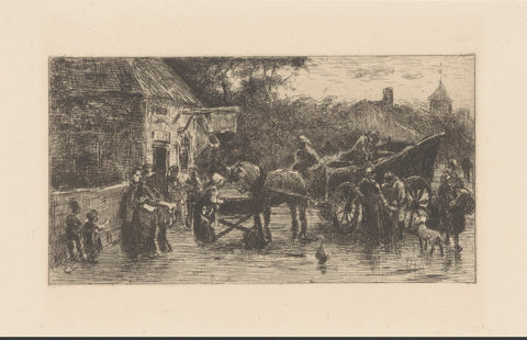 Figures at a horse-drawn carriage on the street, Jan de Jong (1864-1901), 1874 - 1901 Canvas Print