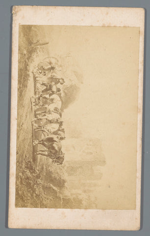 Photo reproduction of a drawing of two men and a woman with horses on a road by Wouter Verschuur, anonymous, Andries Jager, 1850 - 1900 Canvas Print