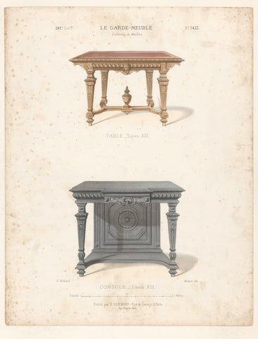 Table and console table in the Louis XIII style, Midart, c. 1860 - c. 1880 Canvas Print