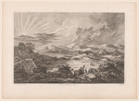 View of a hilly landscape with ruins, Jacques-Philippe Le Bas, 1758 Canvas Print