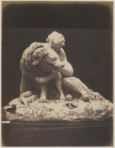 Sculptuur van een hond en een kind door Auguste Jean Baptiste Lechesne, tentoongesteld op de Great Exhibition of the Works of Industry of All Nations van 1851 in Londen, anonymous, 1851 Canvas Print