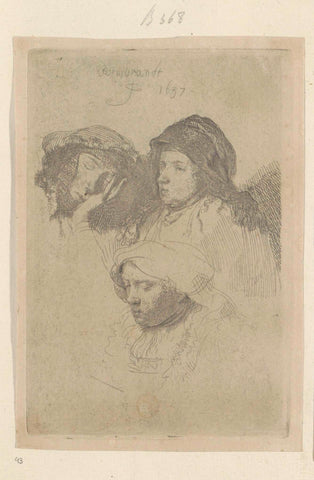 Three women's heads, one sleeping, Rembrandt van Rijn, 1807 - 1808 Canvas Print