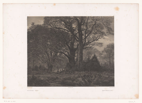 Forest view with deer, Eugène Leroux, 1851 - 1852 Canvas Print