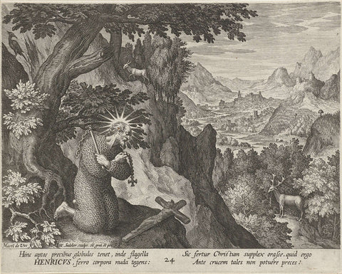 Saint Henry of Cocket as hermit, Johann Sadeler (I), 1598 Canvas Print