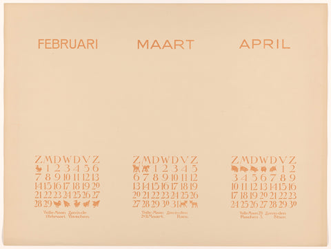 Calendars for February, March and April 1904, Theo van Hoytema, 1904 Canvas Print