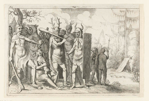 Armed warriors dressed in skins, anonymous, 1658 - 1660 Canvas Print