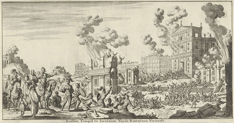 Romans destroy a Jewish temple in Jerusalem, Jan Luyken, 1682 Canvas Print