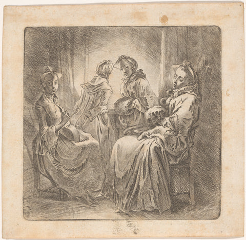 Four ladies at the window, Daniel Nikolaus Chodowiecki, 1763 Canvas Print