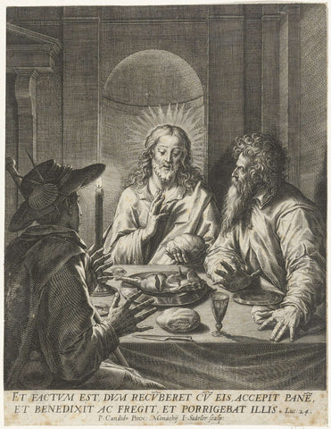 Meal at Emmaüs, Johann Sadeler (I), 1588 - 1595 Canvas Print