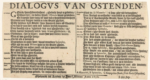 Text sheet accompanying the cartoon on the failed attack on Ostend, 1658, Pieter I. Bismans, 1658 Canvas Print