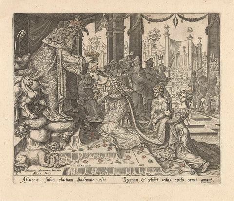 Coronation of Ester, Philips Galle, c. 1635 - c. 1640 Canvas Print