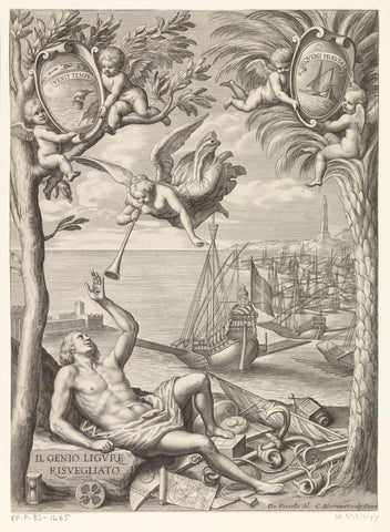 Titelpagina voor Giovanni Bernardo Veneroso, Il genio ligure risvegliato, Genoa, 1650, Cornelis Bloemaert (II), 1650 Canvas Print