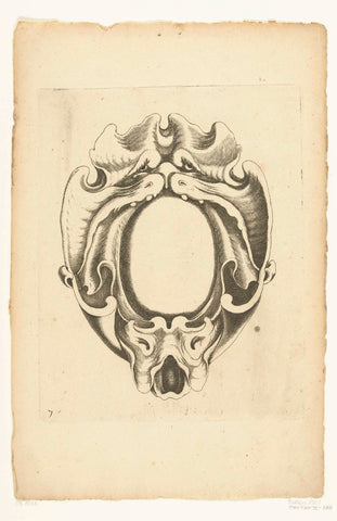 Cartouche with a large monster head, Jacob Lutma, c. 1654 - c. 1678 Canvas Print