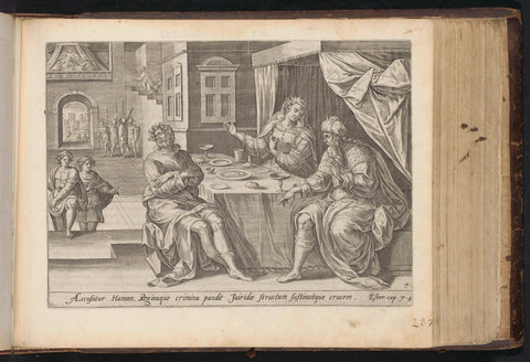 Ester accuses Haman during the meal, Hans Collaert (I) (attributed to), 1646 Canvas Print