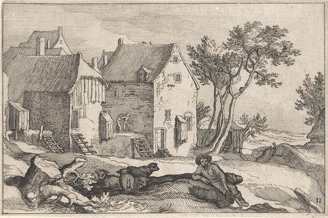 Farm and shepherd with sheep, Claes Jansz. Visscher (II), 1620 Canvas Print