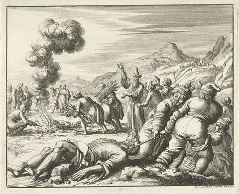 Barnabas on his way to the stake in Cyprus, Jan Luyken, 1685 Canvas Print