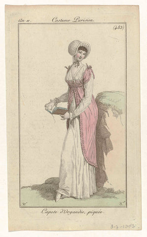 Journal des Dames et des Modes, Costume Parisien, 9 July 1803, Year 11, (483): Capote d'Organdie, piquée, Pierre Charles Baquoy, 1803 Canvas Print