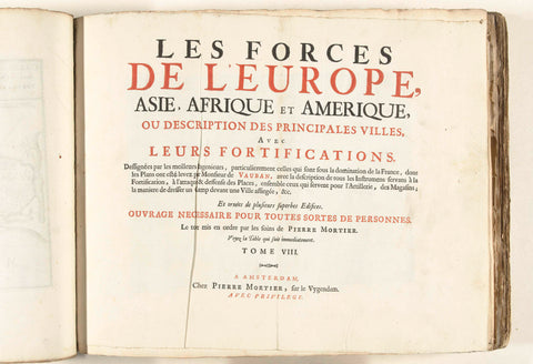 Title page for the eighth volume of the print: Les Forces de l'Europe, Asie, Afrique et Amerique, c. 1702, Pieter Mortier (I), 1702 - 1703 Canvas Print