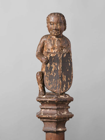 Boy Supporting an Escutcheon, from the Top of a Balustrade or the Backrest of the Stadtholder's Chair in the Rolzaal in the Hof van Holland, The Hague, Joost Janszoon, Jan de Paep, 1511 Canvas Print